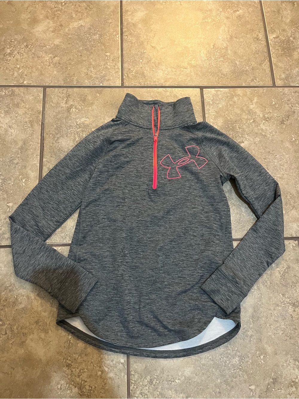 Under Armour Girls' Heather Gray Quarter-Zip Pullover with Pink Logo